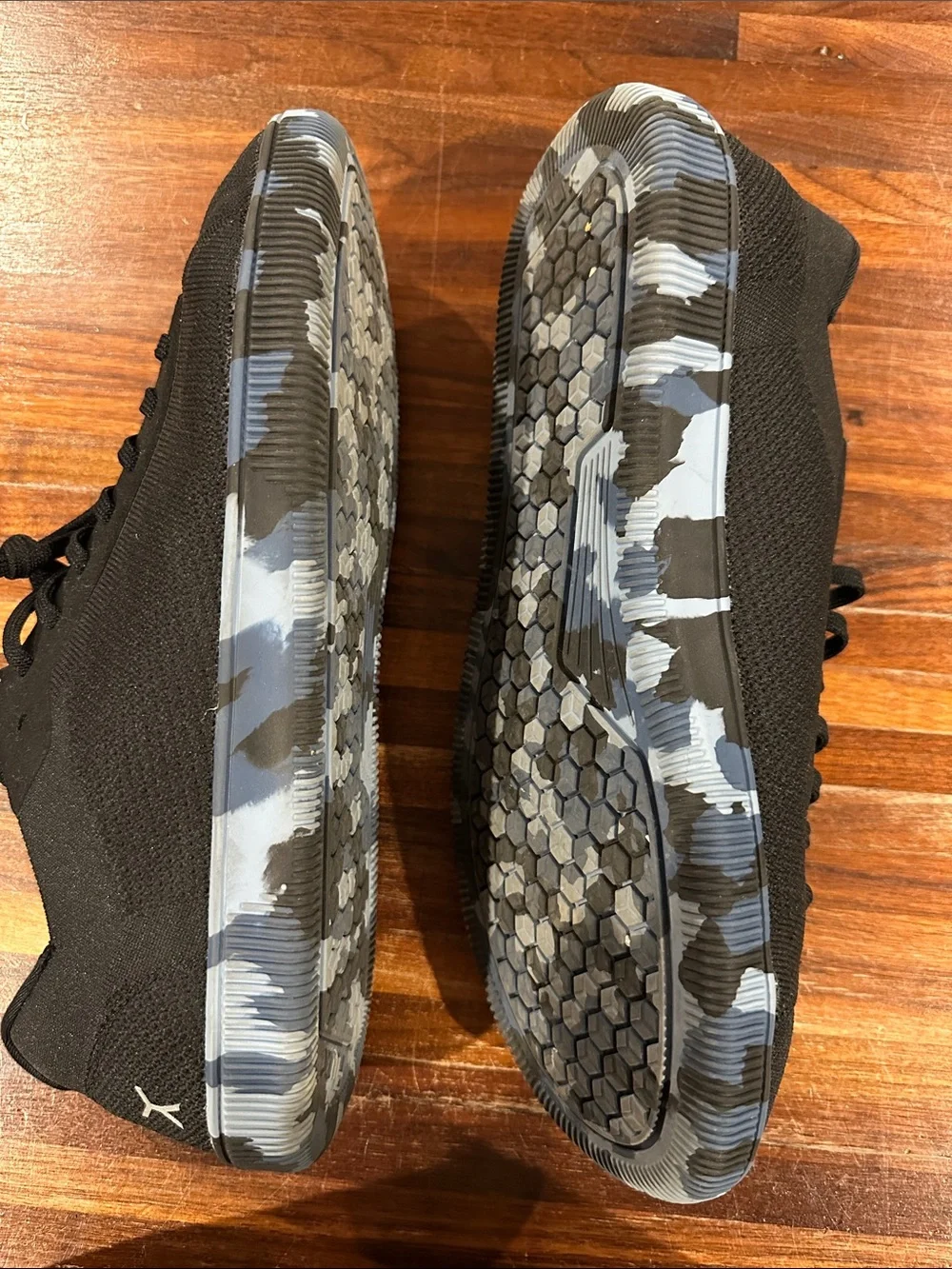 Men's Black Knit Lace-Up Sneakers with Blue Insole and Trim